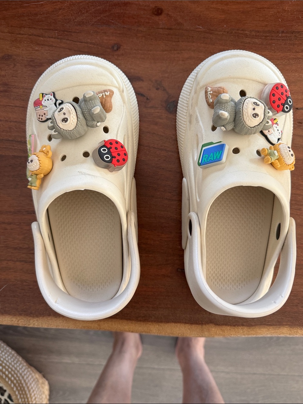 Adult Cream Slip-On Clogs with Decorative Charms the ladybug charms blinks; sz6